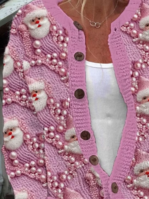 Women Santa Claus Long Sleeve Comfy Vintage Cardigan