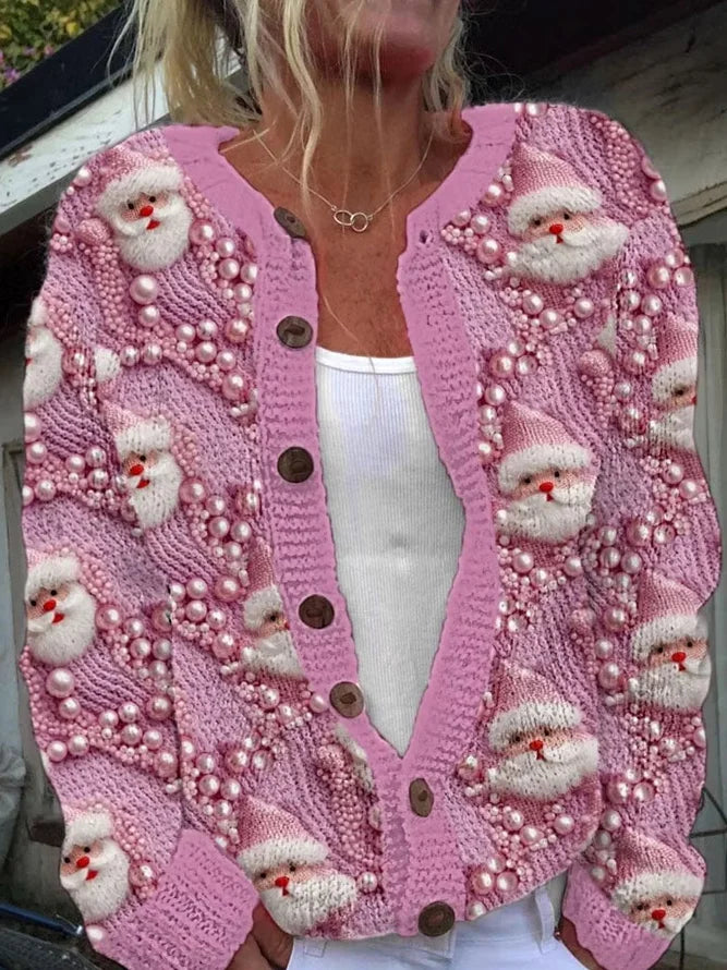Women Santa Claus Long Sleeve Comfy Vintage Cardigan