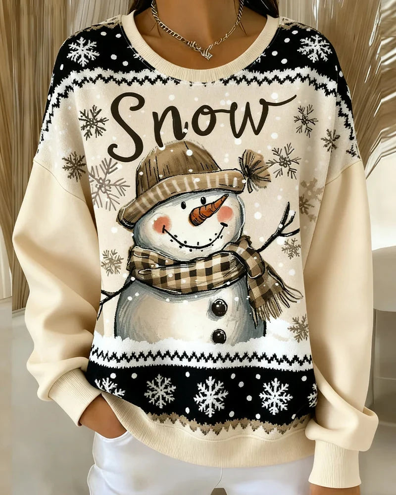 Festive Long Sleeve Snowman Print Sweatshirt