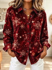 Vintage Christmas Pattern Art Casual Stylish Velvet Long Sleeve Shirt