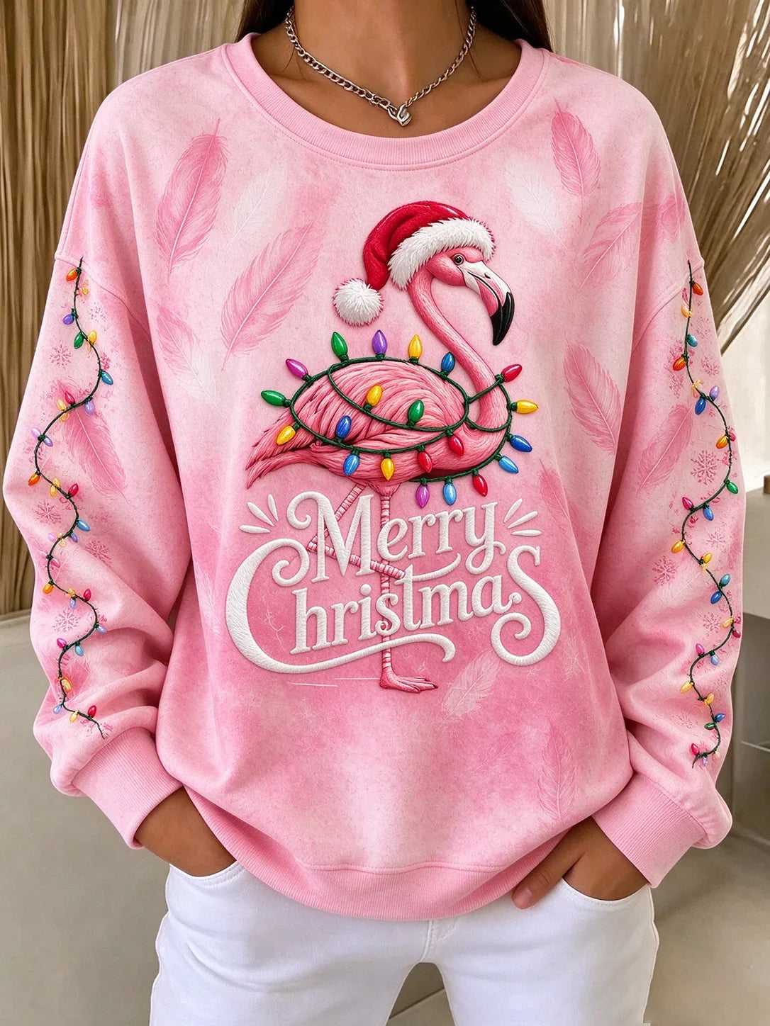 Vintage Flamingo Crew Neck Long Sleeve Sweatshirt