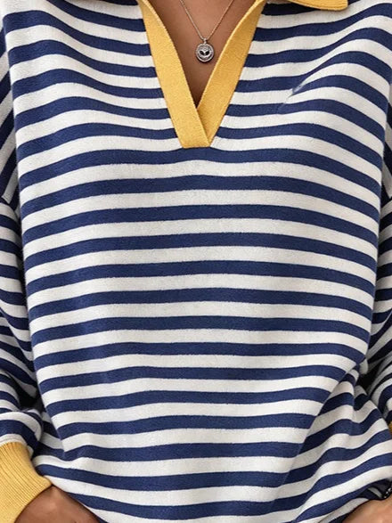 Casual Striped Shawl Collar Long Sleeve Sweatshirt