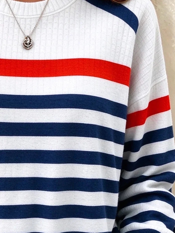 Casual Striped Crew Neck Long Sleeve Sweatshirt