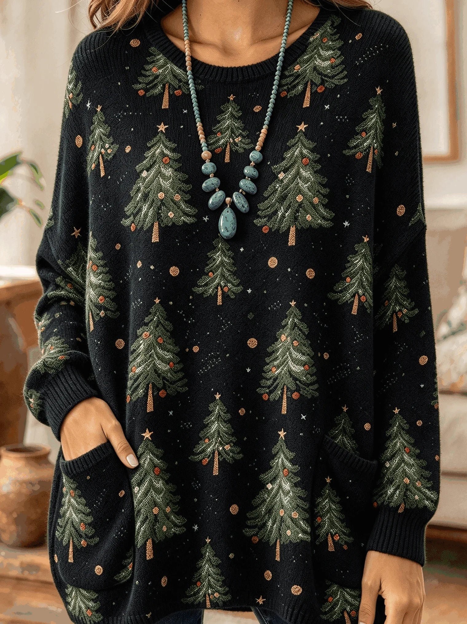 Women Christmas Tree Long Sleeve Comfy Simple Sweater