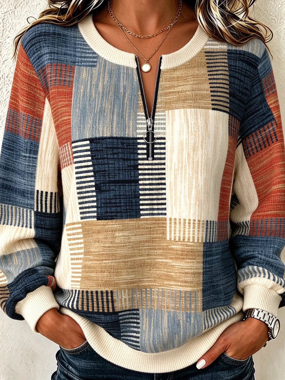 Casual Geometric Crew Neck Long Sleeve Sweatshirt