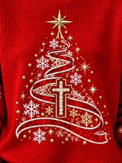 Crew Neck Christmas Tree Casual Sweatshirt