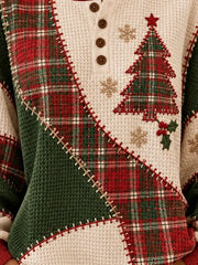 Christmas Tree Casual Geometric Henley Collar Sweatshirt