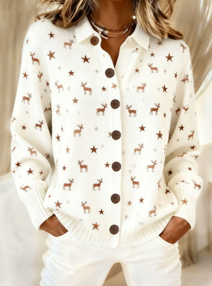Women's Winter Christmas Animal Art Printed Casual Top