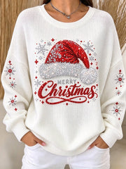 Festive Crew Neck Casual Christmas Hat Sweatshirt