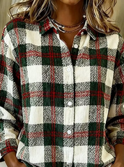 Women's Christmas Contrast Plaid Festive Shirt
