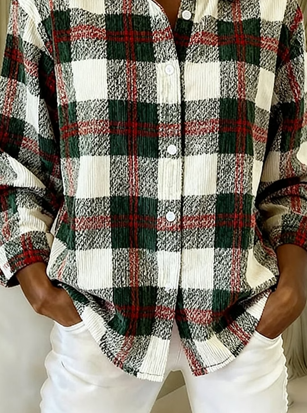 Women's Christmas Contrast Plaid Festive Shirt