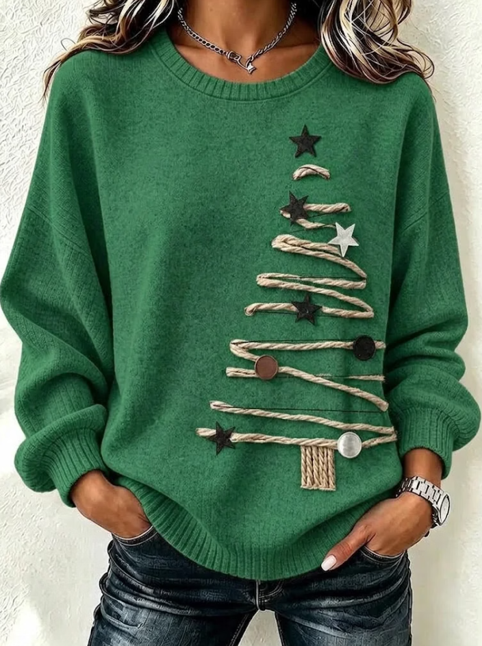 Women Creative Christmas Crew Neck Printing Casual Long Sleeve Sweatshirt