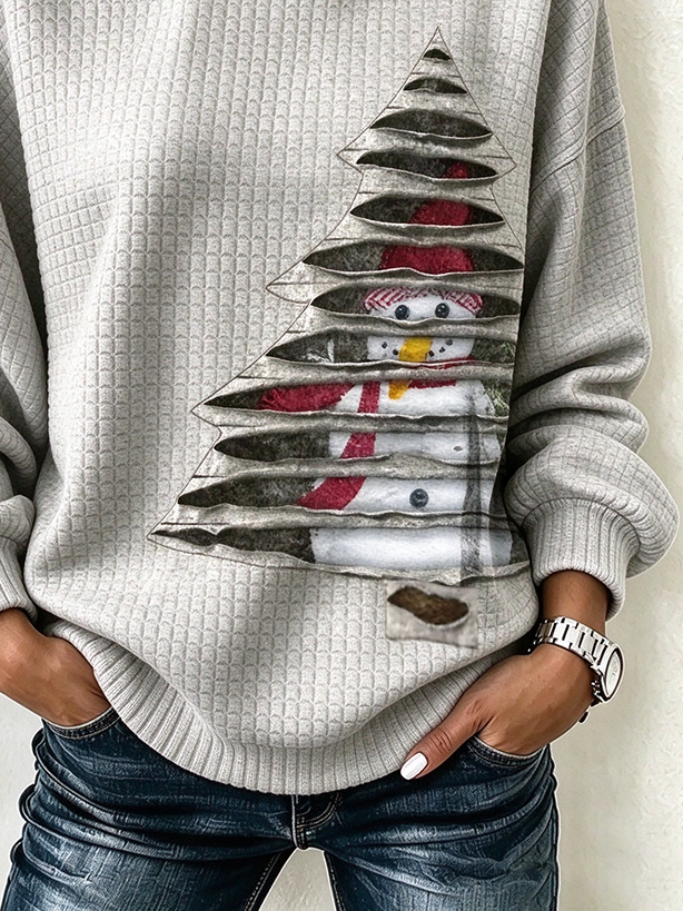 Vintage Christmas Snowman Crew Neck Long Sleeve Sweatshirt