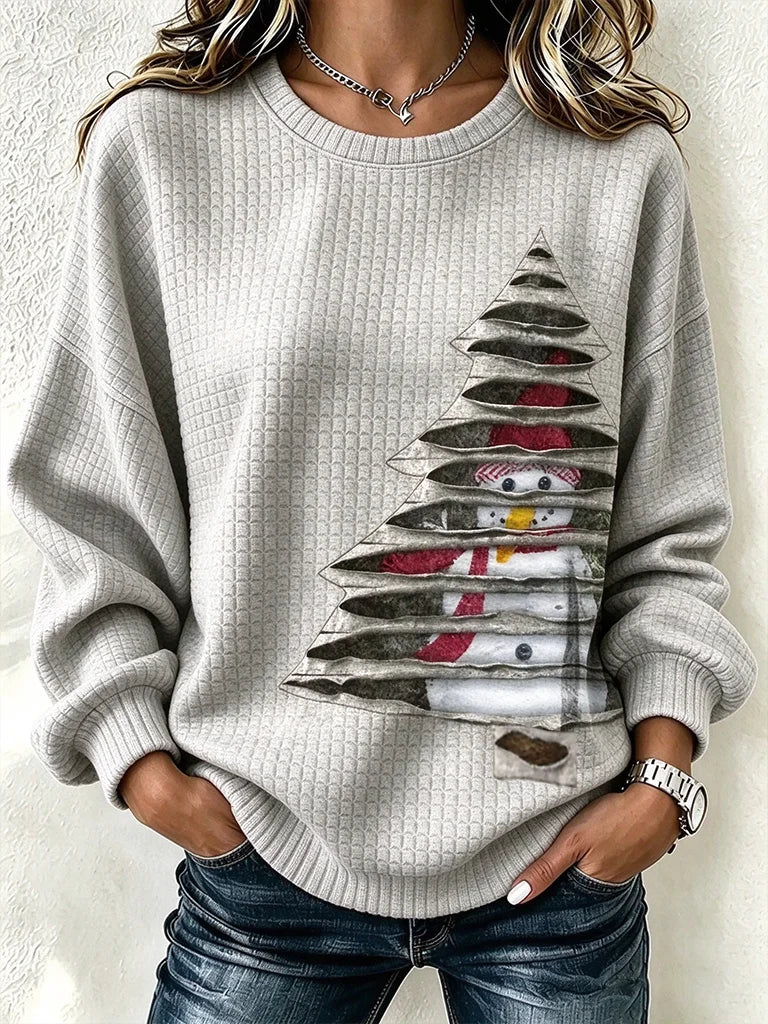 Vintage Christmas Snowman Crew Neck Long Sleeve Sweatshirt
