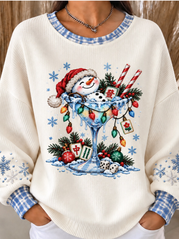 Casual Playful Plaid Graphic Crew Neck Long Sleeve Sweatshirt