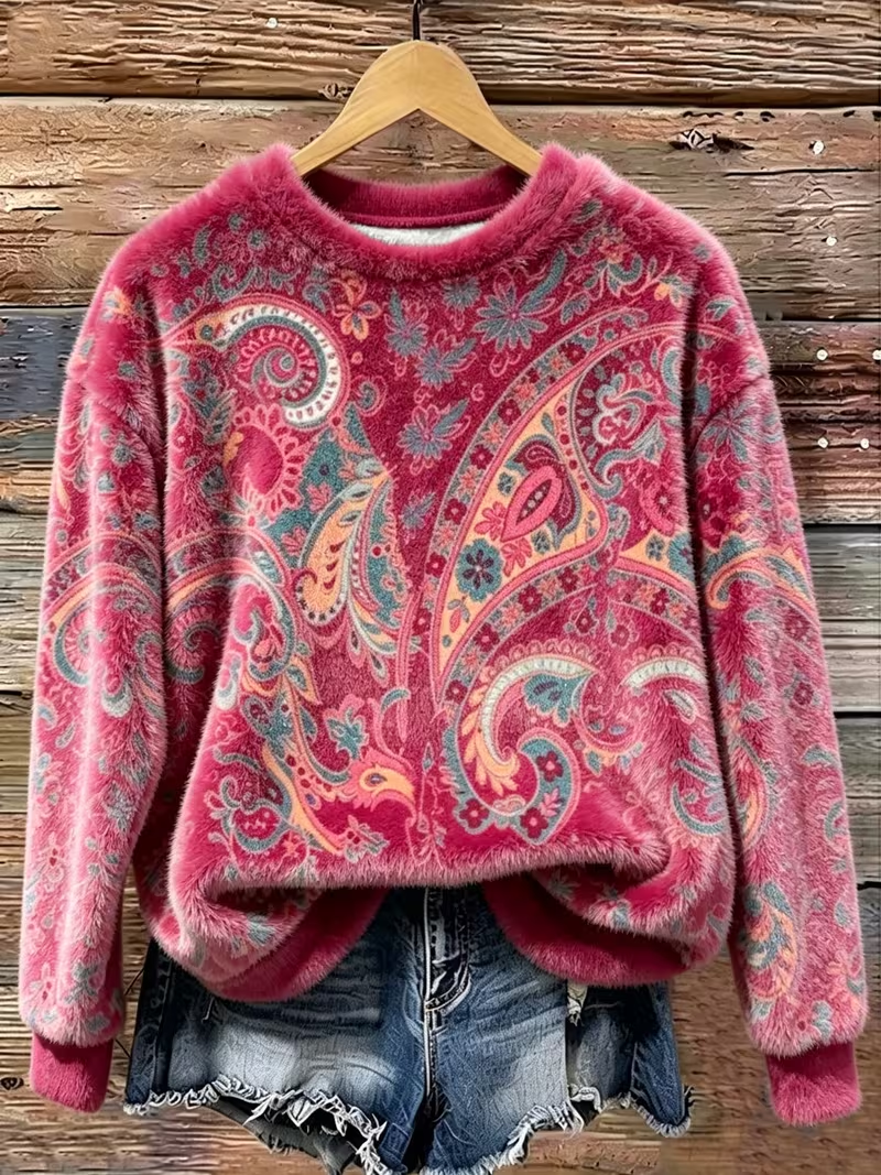 Casual Floral Boho Paisley Crew Neck Long Sleeve Sweatshirt