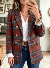 Women's Plaid Chic Double Breasted Woolen Blazer