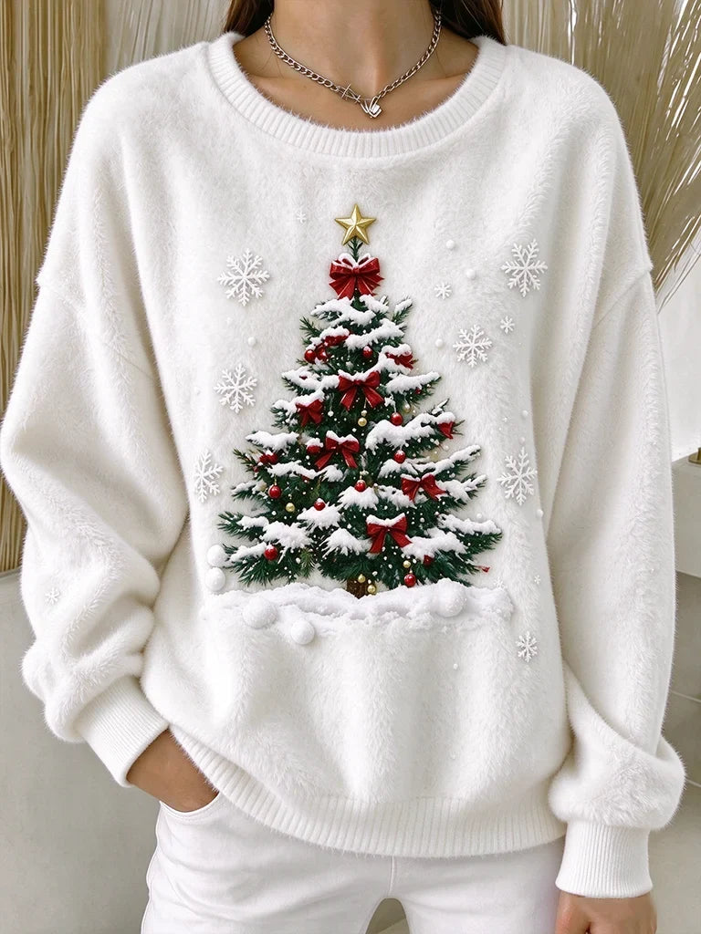 Casual 3D Christmas Crew Neck Long Sleeve Sweatshirt
