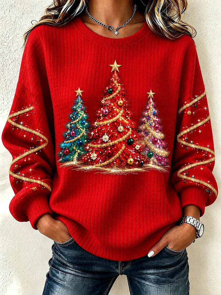 Vintage Sparkly Christmas Crew Neck Long Sleeve Sweatshirt