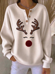 Vintage Cute Christmas Henley Collar Long Sleeve Sweatshirt
