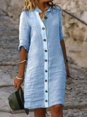 Cotton and Linen Plain Casual Dress