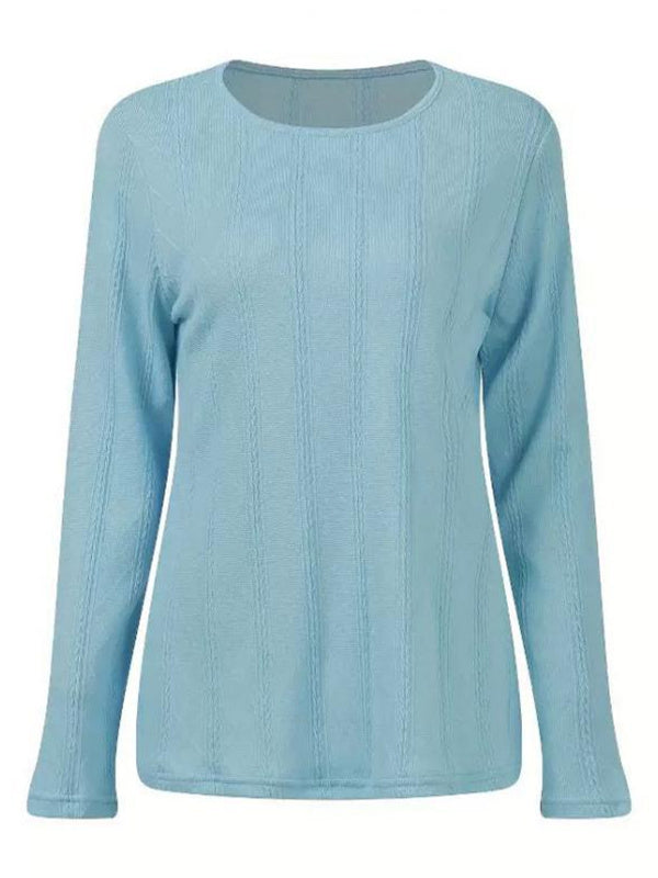 Crew Neck Long Sleeve Plain Regular Fit Blouse