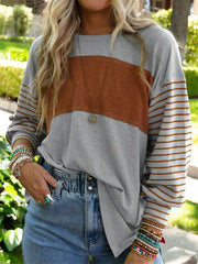 Striped Crew Neck Long Sleeve Loose Blouse