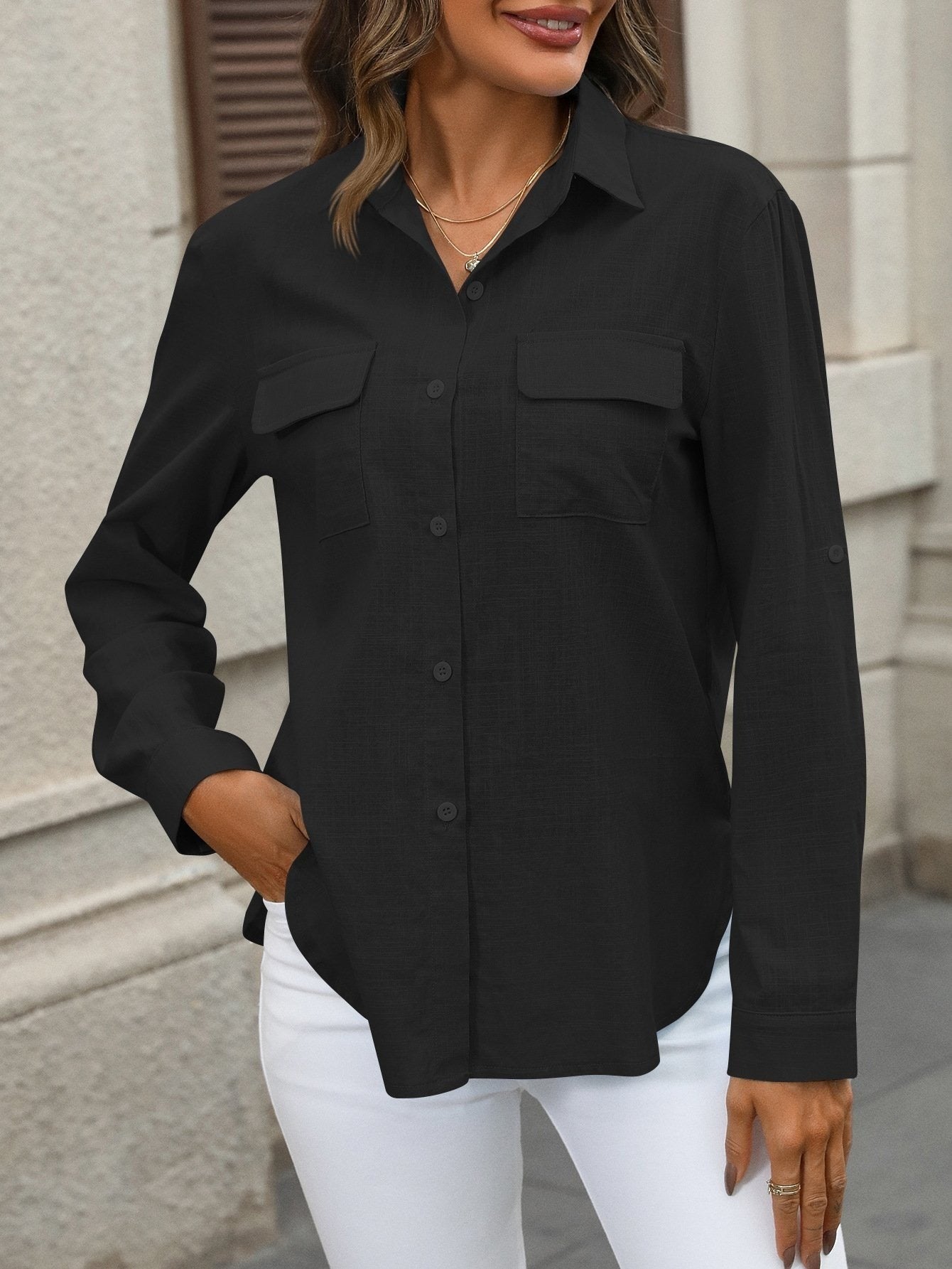 Cotton Linen Long Sleeve Embroidery Casual Blouse