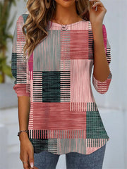 Plaid Loose Crew Neck Tee Everyday Style