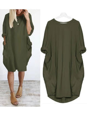 Solid Crew Neck Short Sleeve Loose Blouse