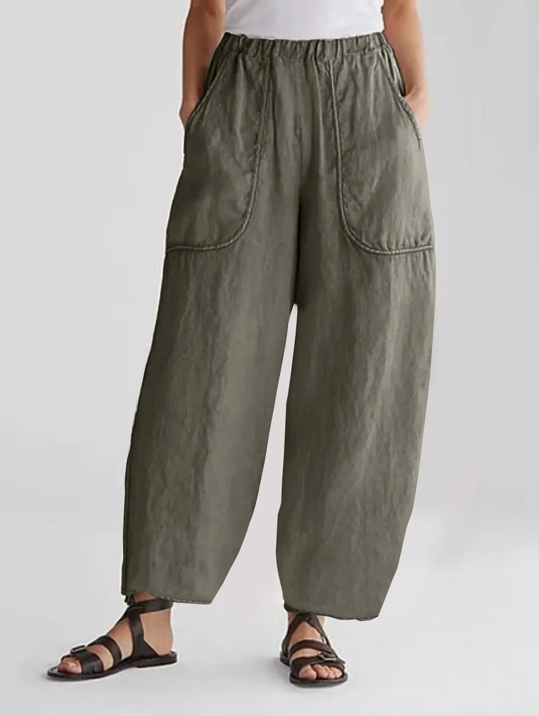 Solid Patched Pockets Casual Pants Secondary image