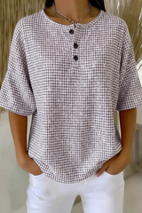Women's Vintage Plaid Texture Art Pattern Print Casual Waffle Cotton Shirt