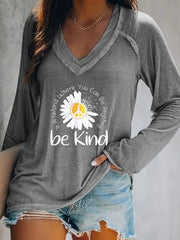 Daisy Letter Print V-neck Casual Long Sleeves Sweatshirt