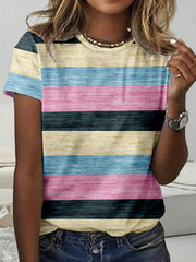 Colorblock Striped Crew Neck Short Sleeve T-Shirt