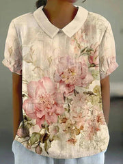 Retro Floral Print Short Sleeve Blouse