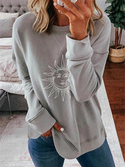 Sunflowers Print Round Neck Long Sleeves Sweatshirt