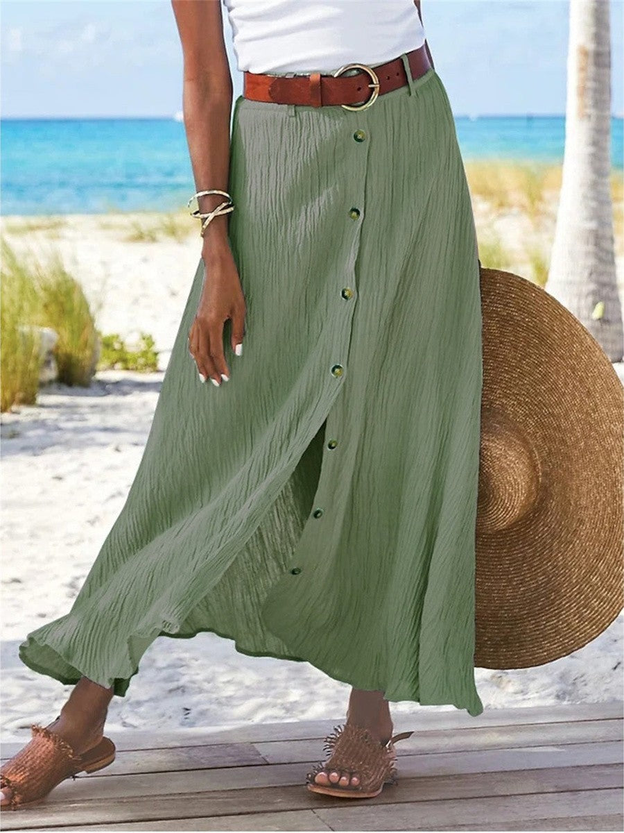 Solid Straight Fashion Split Button Maxi High Waist Skirt