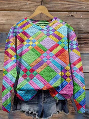 Colorful Geometric Print Crew Neck Long Sleeve Casual Sweatshirt