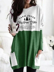 Christmas Tree Print Crew Neck Long Sleeves Sweatshirt