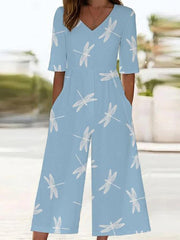 Breezy Blue V-neck Short Sleeve Jumpsuit