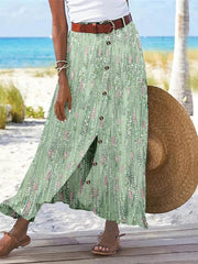 Floral Print Straight Fashion Split Button Maxi High Waist Skirt