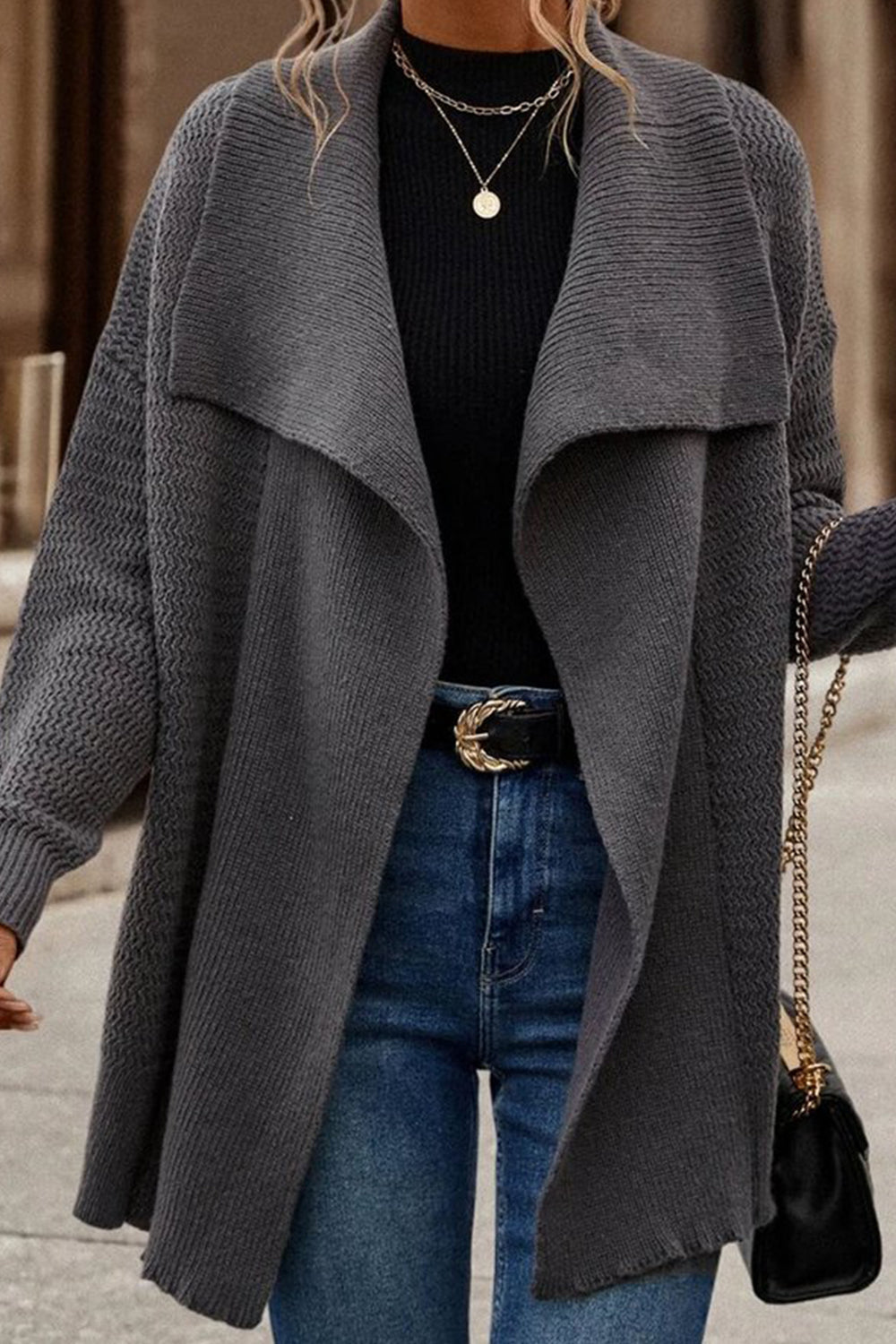 Plain Shawl Collar Long Sleeve Casual Loose Sweater Coat