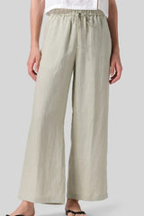 Beige Solid Color Loose with Sashes Casual Pants