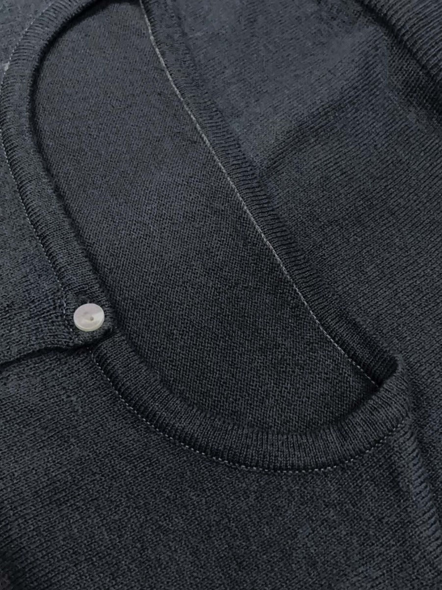 Gray Crew Neck Long Sleeve Comfy Button Down Knit Sweater
