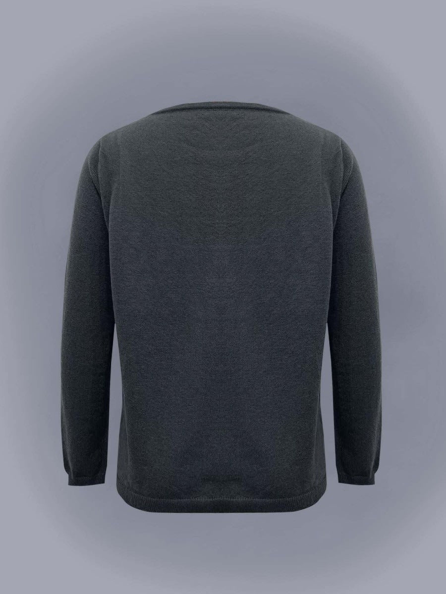Gray Crew Neck Long Sleeve Comfy Button Down Knit Sweater