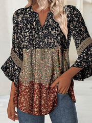 Retro V-neck 3/4 Sleeve Tops