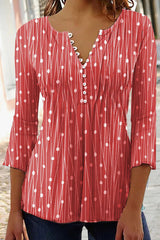 Geometric Polka Dots V-neck 3/4 Sleeves Casual Blouse