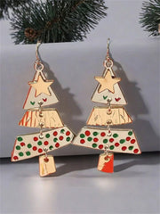 Trendy Two-Tone Christmas Tree Shape Earrings-Lightweight Alloy Drop Earrings