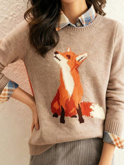 Soft Winsome Fox Round Neck Long Sleeve Sweater