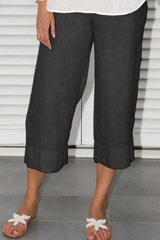 Solid Color Straight Leg Ninth Casual Pants